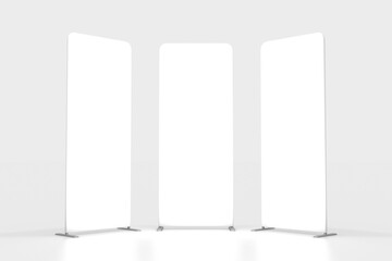 Totem Fabric Display Stand Sketch. Advertising Panel Isolated on White Background. View of a 3D Three-dimensional Illustration Model of a Poster Display Stand. 80x200 cm