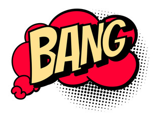 Comics book speech bubble. Colored hand drawn retro cartoon sticker. Comic text sound effects in pop art style. Funny design symbol