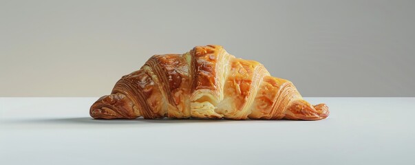 Freshly baked croissant on white background, 4K hyperrealistic photo