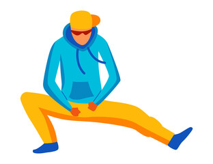 Contemporary and classical dancing. Dancer character design. Flat illustration. Modern dance style. Hip-hop, break, ballet