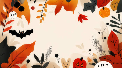 Blank platform, subtle Halloween and autumn elements, minimalist, watercolor style