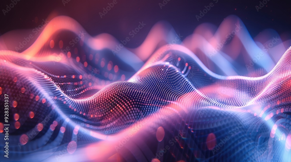 Fototapete An sound wave vibrations, the shape and frequency changes of sound waves are clearly visible, and the background is a waveform diagram of music. Generative AI.
