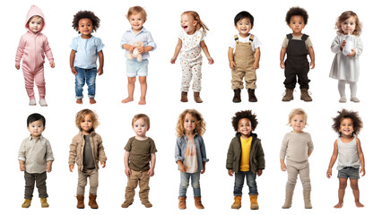 Obraz premium PNG diverse toddler full body design element set, transparent background