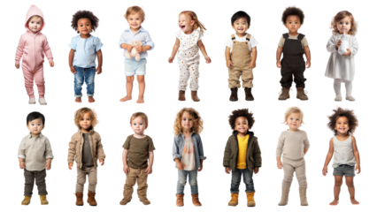 PNG diverse toddler full body design element set, transparent background