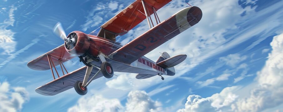 Detailed model airplane soaring through a blue sky, 4K hyperrealistic photo