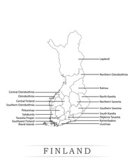 Administrative regions of FINLAND. Province, state, division name with white map with black outline. Vector illustration	