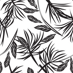 Monochrome Tropical Leaf Seamless Pattern Design