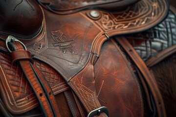 Obraz premium Close up detail of horse with leather saddle