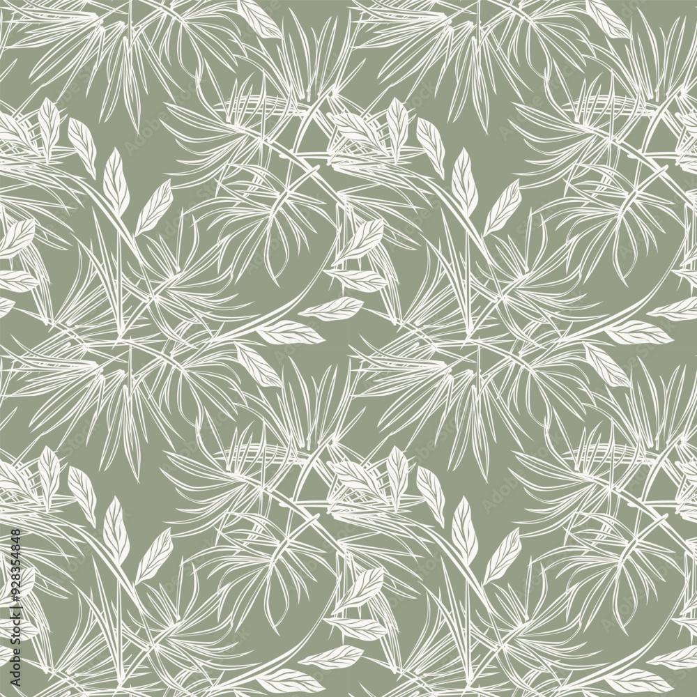 Wall mural Neutral Colour Tropical Leaf Seamless Pattern Design