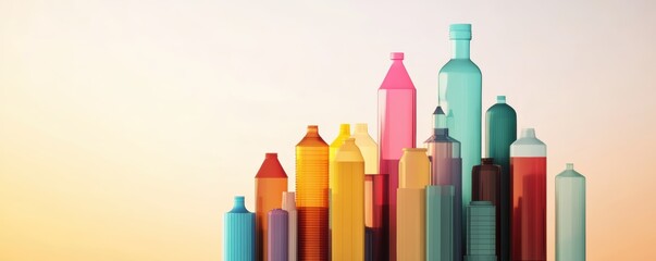 Obraz premium Urban cityscape made entirely of recycled plastic materials, 3D illustration