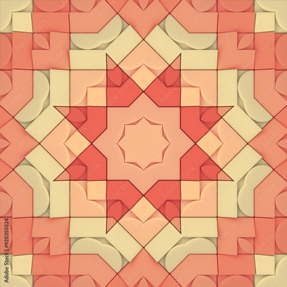 Aufkleber Symmetrical geometric pattern composed of interlocking shapes resembling a star. 3d rendering digital illustration