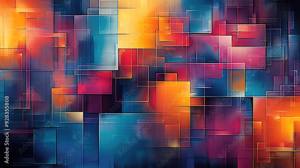 Aufkleber a vibrant and colorful abstract design featuring overlapping big rectangle in twelve vivid colors, i