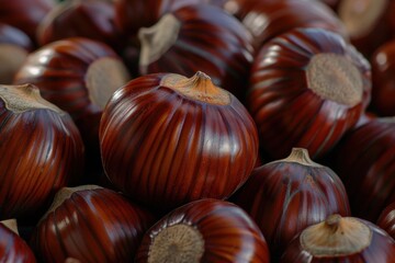 Obraz premium Close up of ripe raw chestnuts for Christmas Background of fresh sweet chestnuts