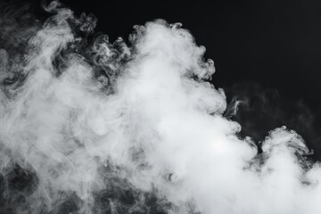 Naklejka premium Close up of steam rising above water droplets from a humidifier spray Beautiful swirls on black background