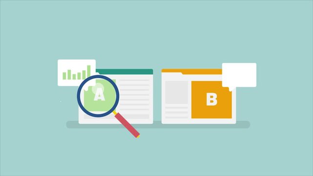 AB testing , Website ab testing, content ab testing, Split testing. Animation video clip.
