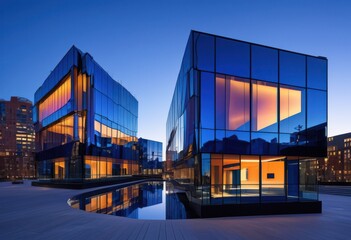 Obraz premium dynamic forms modern design illuminated dusk vibrant colors innovative structures, architecture, illumination, artistic, contemporary, creative, light