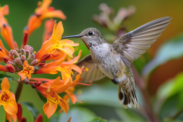 Fototapeta premium hummingbird feeding on flower Generative AI 