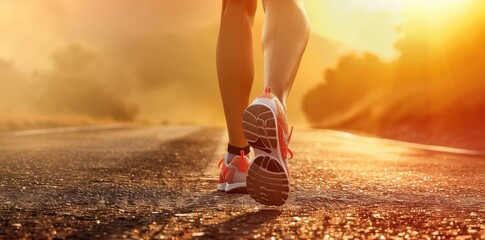 Runner's Feet on Paved Road During Golden Hour