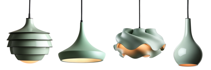 Green pendant lights with unique forms contemporary home decor transparent background