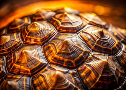 Intricate pattern of a turtle's shell in earthy tones, with soft focus, and warm lighting, conveying wisdom and timelessness.