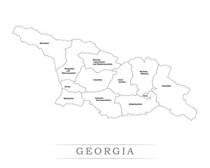 Administrative regions of GEORGIA. Province, state, division name with white map with black outline. Vector illustration	