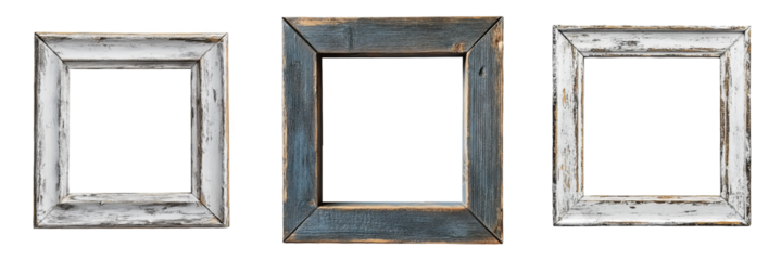 Set of rustic wooden picture frames vintage home decor transparent background