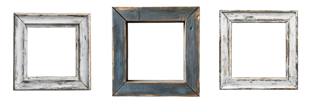 Set of rustic wooden picture frames vintage home decor transparent background