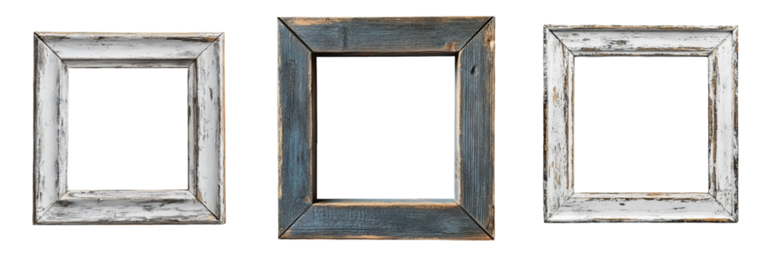 Set of rustic wooden picture frames vintage home decor transparent background