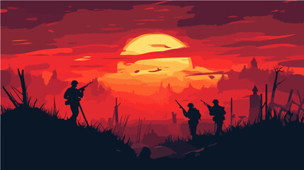 Fototapeta premium Illustration on the theme of war. Conflict, destruction, battlefield.