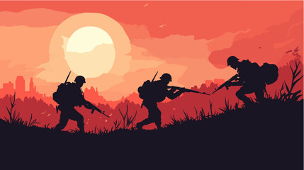 Illustration on the theme of war. Conflict, destruction, battlefield.