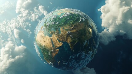Fototapeta premium A 3D rendering of planet earth with clouds.