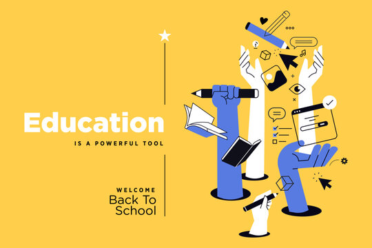 Education. Vector illustration banner of education, learning, back to school, online course and training, distance education and e-learning.