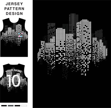 Abstract cityscape buildings concept vector jersey pattern template for printing or sublimation sports uniforms football volleyball basketball e-sports cycling and fishing Free Vector.