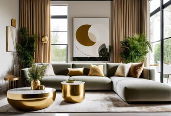 Fototapeta premium contemporary minimalist lounge featuring eye catching decorative elements stylish sophisticated aesthetic, modern, design, interior, space, furniture
