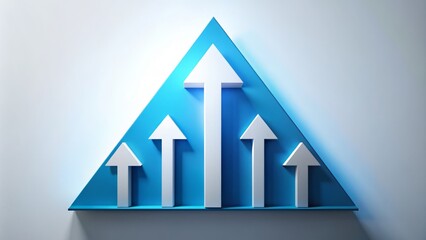 Blue triangle with outlined white arrows pointing upwards, symbolizing growth, progress, and forward thinking, set against a clean white background with subtle gradient.