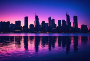 Obraz premium stunning urban skyline silhouettes dusk perfect modern interior design inspiration, architecture, cityscape, buildings, lights, contemporary, landscape