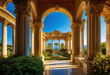 Obraz premium majestic architectural columns framing grand entranceway elegant design opulent details, architecture, grandeur, elegance, structure, symmetry