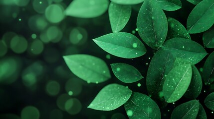Fototapeta premium Abstract green leaves with glowing bokeh background