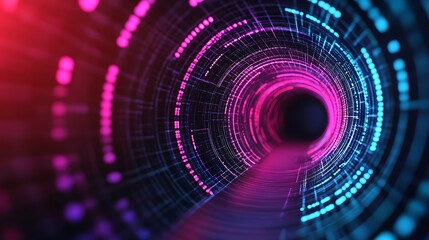 Fototapeta premium Abstract tunnel with neon light patterns