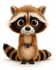 Obraz premium A cute cartoon raccoon with big eyes and a fluffy tail. Perfect for children's illustrations and playful themes.