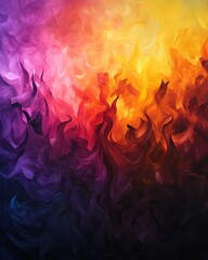 Fototapeta premium Vibrant abstract artwork with swirling colors of purple, orange, and yellow, creating a dynamic and captivating visual experience.