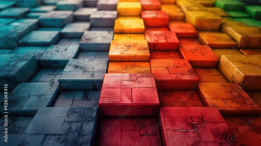 Poster vibrant abstract pattern of colorful cubes creating a stunning visual texture and depth, ideal for b