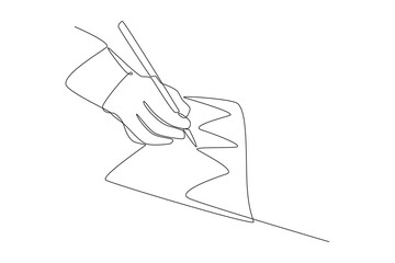 Hand writing with pencil. Pencils and pens concept one-line drawing