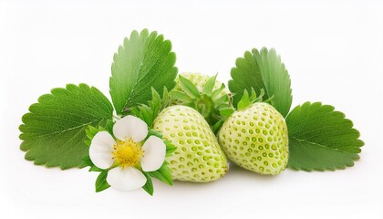 Natural Vegetables: Fresh Green Strawberries Featuring Leaf and Blossom"