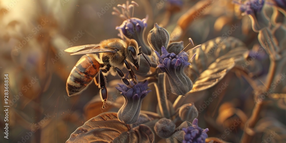 Wall mural European honey bee Apis mellifera resting on a nightshade plant