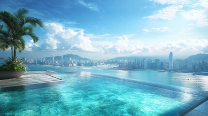 Fototapeta premium Imagine a swim in an infinity pool overlooking a stunning vista, whether the ocean, a cityscape, or mountains.