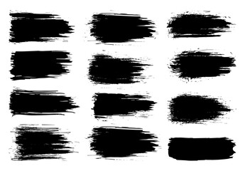 Paint brush. Black ink grunge brush strokes.  paintbrush set. Grunge design elements. Painted ink stripes. Creative isolated spots. Ink smudge abstract shape stains and smear set