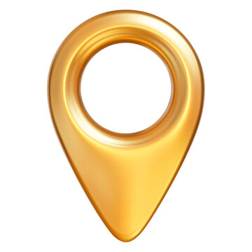 3d gold map location pointer. Pin code icon of the geolocation map. Stock vector illustration on isolated background.