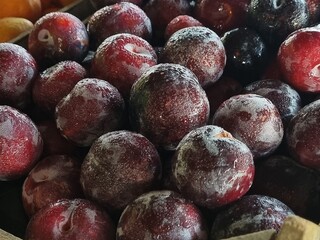 plums, fruits in kiosk autun season
