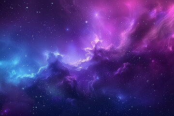 Obraz premium Galactic background with purple and blue stars, smoke, and shining stars in a dark space sky.
